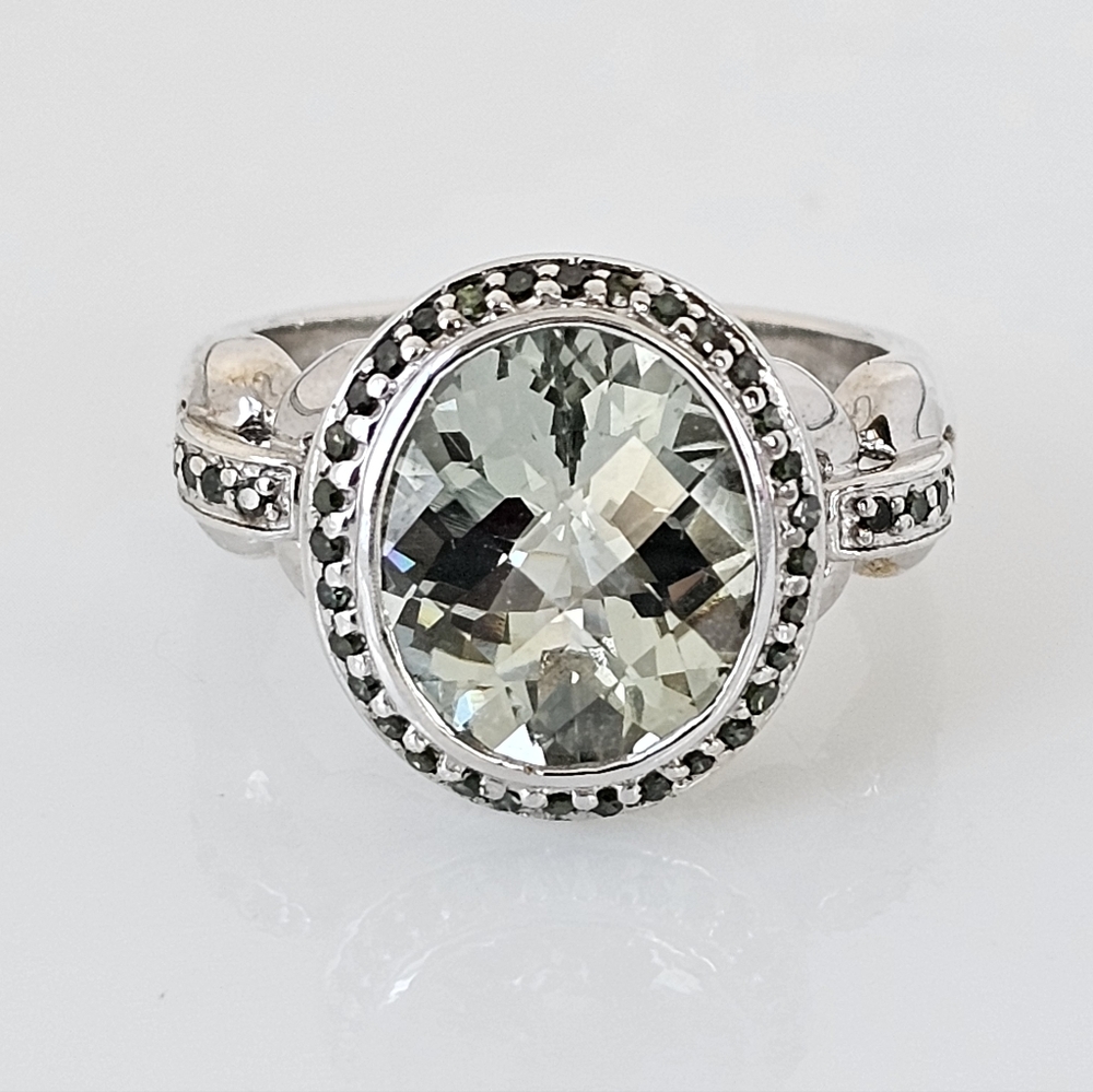 Rare Victoria Wieck Prasiolite & Green Diamond Ring Sterling Silver Size 8!